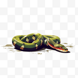 绿色的蛇图片_手绘扁平绿色爬行的蛇