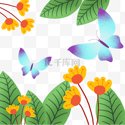春季促销花朵图片_彩色植物花草蝴蝶春季插图