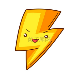 闪电电标志图片_可爱的卡哇伊闪电的插图。