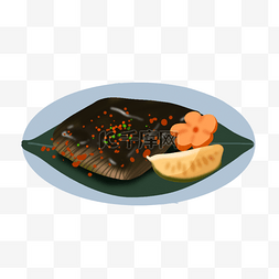 ps斜线素材图片_韩国料理盘子里的蒸饺和鱼