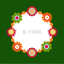 春天绿色相框图片_由抽象花朵制成的圆形框架，卡通