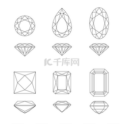钻石和宝石的形状。钻石在俯视图