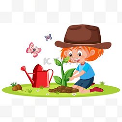 浇灌植物图片_一个小女孩在花园里浇灌植物的场