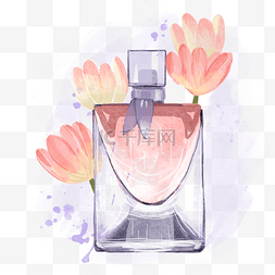 瓶子里的液体图片_香水瓶郁金香水彩风格紫色
