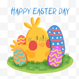 卡通可爱复活节鸡和身边的彩蛋