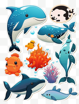 珊瑚插图图片_矢量插图贴纸海洋生物动物