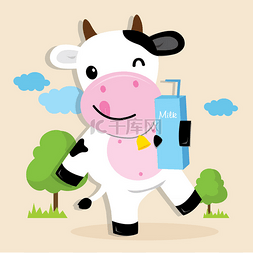 手绘农场牛图片_奶牛可爱角色卡通设计