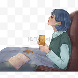 节气白露时分女孩看书喝茶