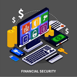 钱和信用卡图片_网上银行和金融安全概念与各种电