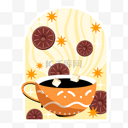 咖啡饼干图片_抽象咖啡饼干可爱黄色贴纸