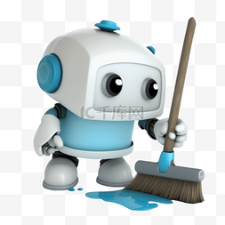 扫地机器人卡通图片_工具型机器人可爱卡通3D立体扫地