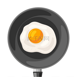 鸡生蛋图片_在煎锅上煎鸡蛋的插图。