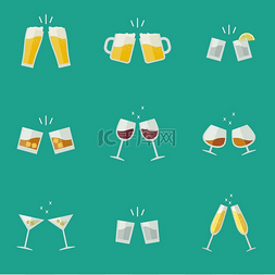 眼镜平面图标含酒精饮料的玻璃杯