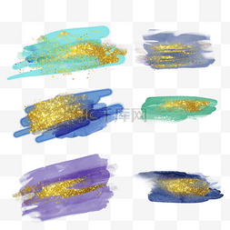形状组合图片_蓝绿紫色涂鸦水彩金色笔刷