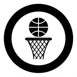 篮球篮和球圈网和球图标在圆形黑