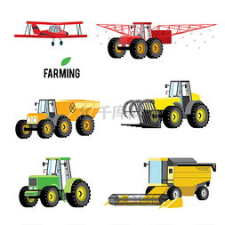 机械、图片_向量集的农用车辆和农业机械。拖