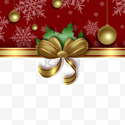 白色圣诞球矢量图片_金色蝴蝶结圆球圣诞冬季雪花边框