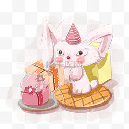 粉色可爱兔子生日水彩