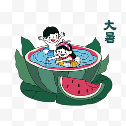 水果图片_大暑西瓜里游泳的孩子