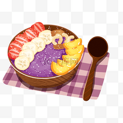 餐具和水果图片_巴西莓果碗餐具和格子餐巾