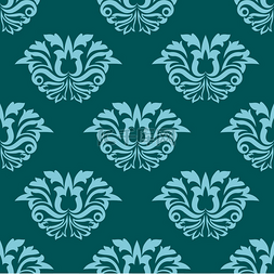 蔓花图片_绿松石蓝色锦缎风格的无缝图案，