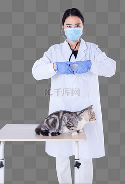宠物女医生图片_女医生宠物猫比心手势
