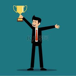 拿着奖杯的男人图片_成功的人拿着一杯胜利者。