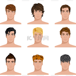 不同的发型男人面孔图标设置