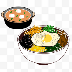 夏天煎鸡蛋图片_韩国拌饭和豆腐汤