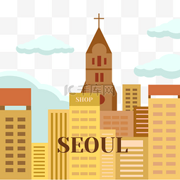 韩国旅游风光卡通风格建筑