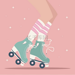 时尚插图设计图片_手绘插图女性腿部筒袜和复古旱冰