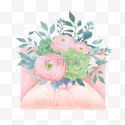 花卉植物插画素材图片_信封水彩花卉植物粉色