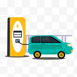 新能源电力图标图片_扁平风格环保电动汽车插画