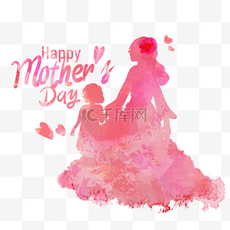 开爱卡通图片_牵着手的母子水彩花卉母亲节