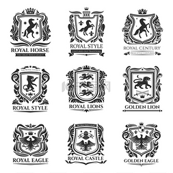 盾牌标志图片_赫拉底盾牌中世纪动物飞马和皇家