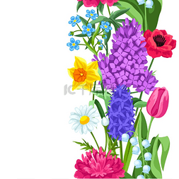 紫色的郁金香图片_无缝模式与春天的花朵。