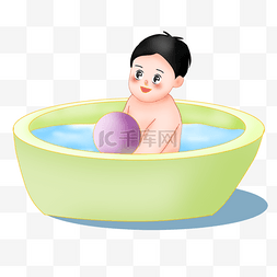 浴盆宝宝图片_卡通的可爱小男孩洗澡