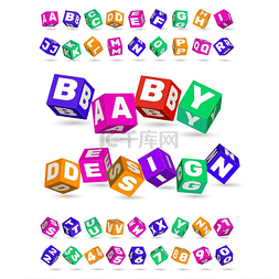 立方体字母图片_带有 ABC 字体的儿童立方体。