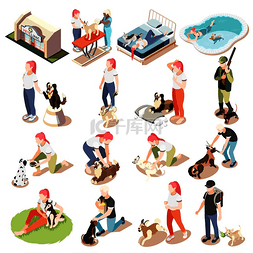宠物类图标图片_男人和他的狗的平凡生活等距图标
