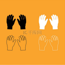 手套手指图片_双手套工作设置黑色和白色图标。