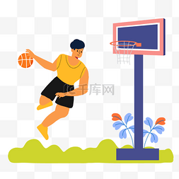 奔跑的运动员图片_起跳灌篮篮球运动人物插画