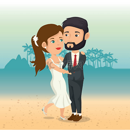 刚结婚的夫妇在海滩上