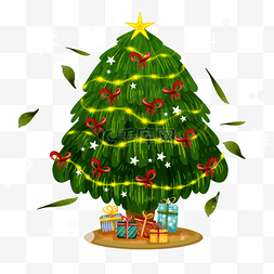 彩灯背景图图片_圣诞节圣诞树水彩室内节日装饰
