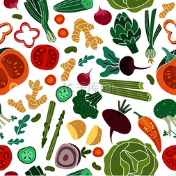 蔬菜无缝图案素食健康膳食有机食