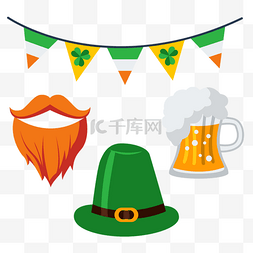 圣帕特里克节彩旗大胡子绿帽啤酒