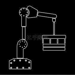 工业制造图标图片_机器人手操纵器白色图标。