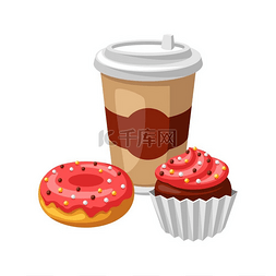 快餐插图咖啡松饼和甜甜圈美味的