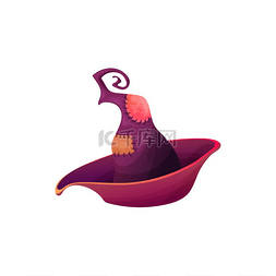 卡通女巫帽矢量图标，带补丁的紫