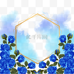 蓝色花朵玫瑰图片_蓝色水彩玫瑰花丛花苞边框