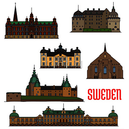 瑞典的历史建筑地标图标。